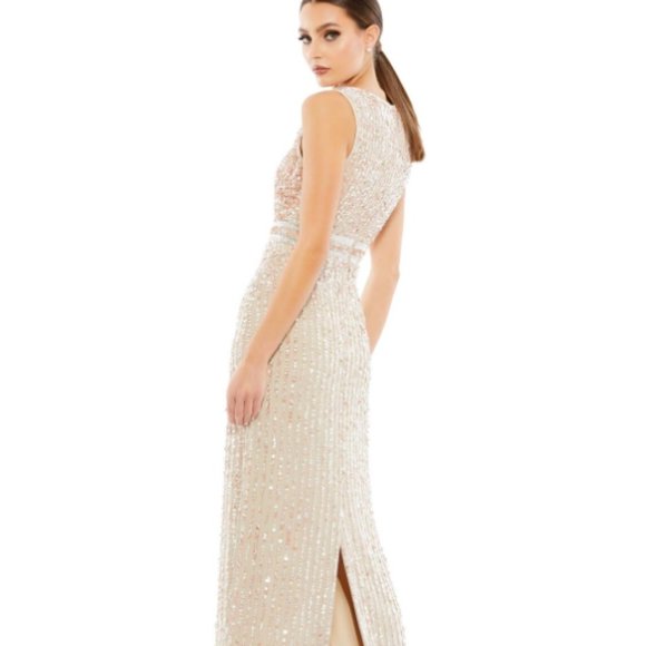 MAC DUGGAL VERTICAL SEQUIN COLUMN NUDE GOWN SZ 10 - Picture 2 of 4
